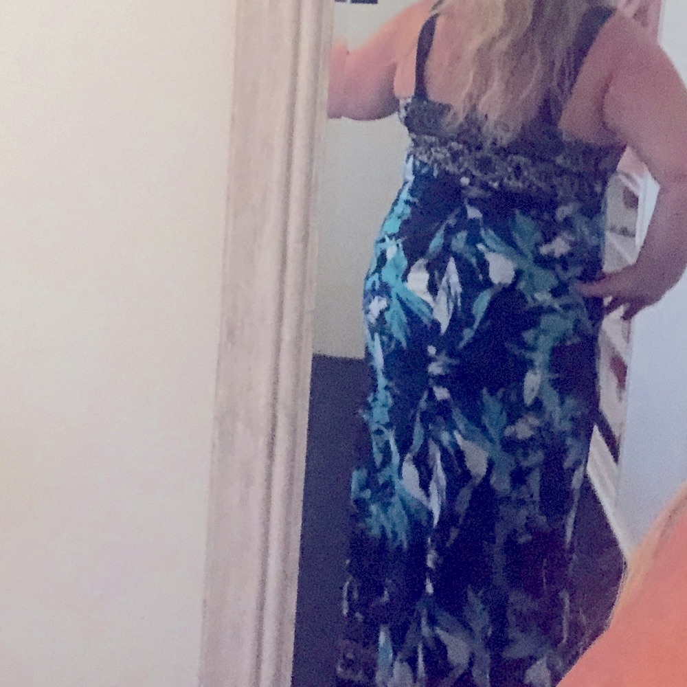 Size 16 - Crossroads Printed Ruffle Maxi Dress blue, black, teal with white - Picture 7 of 10